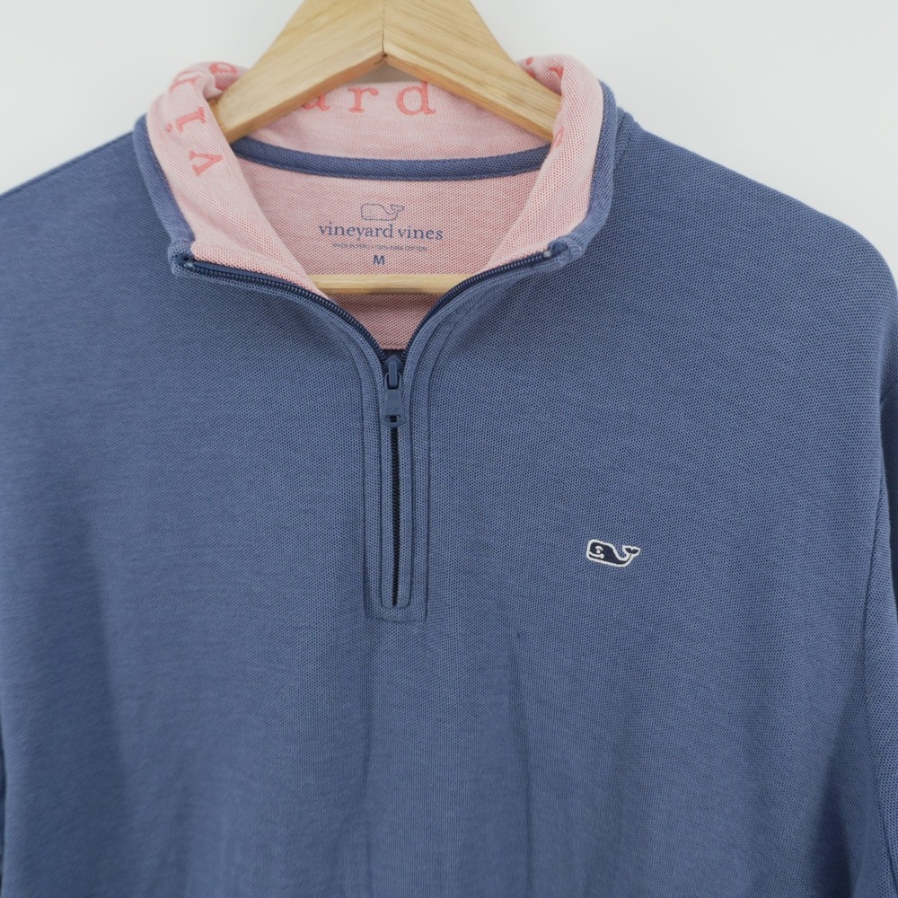 Vineyard Vines Quarter-Zip Pullover Mens M Blue Pima Cotton Pique Whale Logo